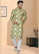 Dhupion Silk Yellow Festival Wear Printed Readymade Kurta Pajama